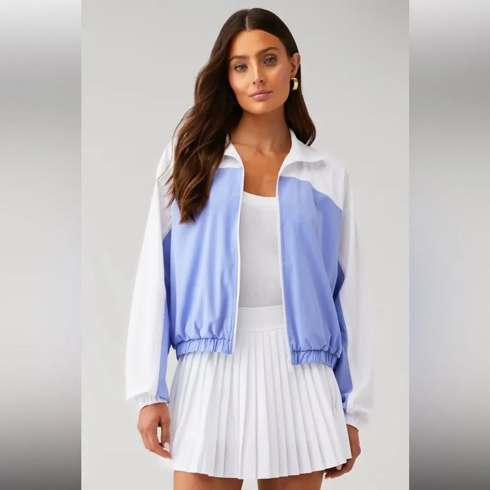 NWT Beyond Yoga Go Retro Colorblock Jacket in Periwinkle Cloud & True White XS